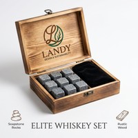 Coffret de pierres à whisky en bois rustique Landy, coffret cadeau en pierre de savon naturelle de qualité supérieure pour bar, vente en gros, fabricant