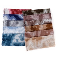 Écharpe-châle en coton et lin tie-dye dégradé avec pompons, hijab malaisien tudung, foulard respirant pour femme