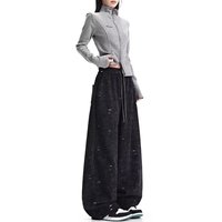 Pantalon large baggy pour femme, style Y2K streetwear hip-hop skater, noir délavé effet neige, effet usé, pantalon ballon, vente en gros, usine OEM