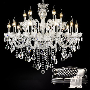 Lustre en cristal avec ampoule E26, base LED blanc chaud 3500K, corps doré, hauteur réglable, luminaire suspendu pour salon, grande taille, à fixer au plafond - Product Image 3