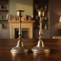 Chandeliers vintage en argent plaqué, porte-bougies en laiton antique, support de bougie conique classique, décoration de table pour la maison et les mariages