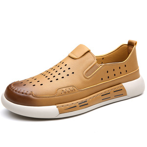Chaussures Homme en Cuir Véritable à Enfiler, Bout Rond, Respirantes, pour la Marche en Extérieur, Décontractées d'Été, Design Creux, Tige en Cuir de Vachette - Product Image 5