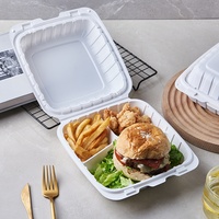 Boîte Alimentaire à Clapet en Plastique MFPP Jetable, 3 Compartiments, Compatible Micro-Ondes, Idéale pour Plats à Emporter, Kits Repas et Burgers