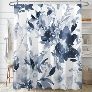 New Arrivals Custom Waterproof Fabric Flower Polyester Shower Curtain Bathroom Shower Curtains with 12 Hooks mould proof