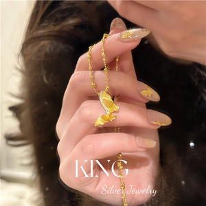 Collier en argent KING avec perles, pendentif papillon plaqué or en argent S925, bijoux de mode pour femmes - Product Image 5