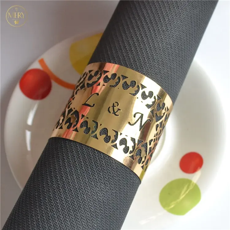 Hochzeit Tisch dekoration filigranes Papier Handwerk laser geschnittenen Gold Hochzeits servietten ring