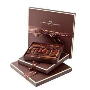 Custom Brown Truffle Chocolate Box Luxury Cardboard Box For Candy Or Chocolate Packaging With Ribbon