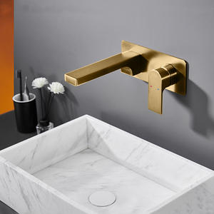 Grifo de lavabo de latón montado en la pared, monomando, acabado dorado cepillado, con válvula de cerámica para lavabo de baño - Product Image 2