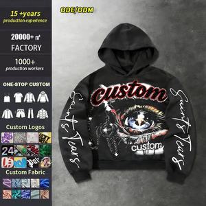 Sudadera con capucha para hombre, estilo Y2K, oversize, con pedrería, estampado digital gráfico, hombros caídos, corte holgado y corto, personalizada de alta calidad - Product Image 1