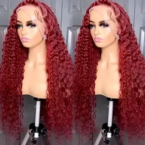 99j Diepe Golf Pruik Hd Transparant Kant Bordeauxrood Kant Pruik Voor Zwarte Vrouwen Kinky Krullend Maagdelijk Haar 13X6 Lace Front Pruik