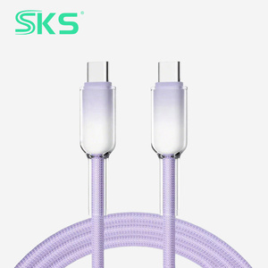 Câble USB Type-C tressé en nylon transparent à dégradé de couleurs, charge rapide PD, câble de charge rapide Type C <span class=keywords><strong>vers</strong></span> Type C pour téléphone portable et ordinateur portable - Product Image 1