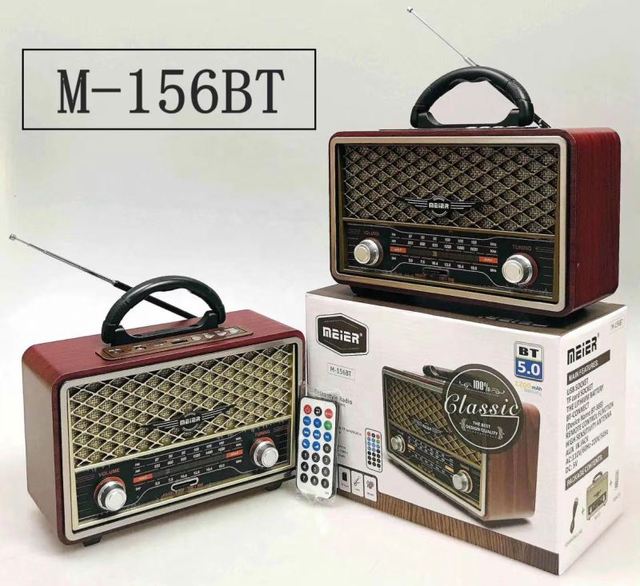 MEIER M-156BT FM AM SW 3 Band Vintage Retro Radio Rechargeable Radio With USB SD TF Mp3 Player Wooden Radio