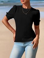 Chemisiers Femme Printemps-Été 2026 – Pulls Tricotés à Manches Courtes Bouffantes, Col Rond, Couleur Unie, Blouses Décontractées Tendance en Viscose Lavable
