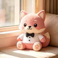Peluche personnalisée OEM en minky de qualité supérieure avec technique de broderie, adorable renard rose en peluche doux de dessin animé