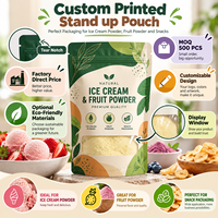 Sachets d'emballage personnalisés pour poudre de crème glacée, sachets refermables à fermeture éclair pour mélange de vanille et poudre de fruits fraise