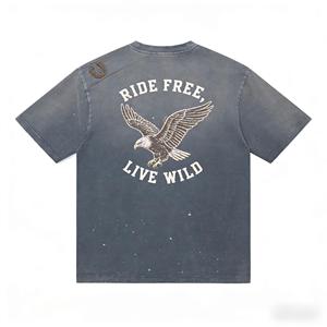 Fabricant OEM/ODM de T-shirts Streetwear : T-shirt Homme Hreniv's <span class=keywords><strong>Bard</strong></span> avec Patch en Cuir, Délavé Vintage, Ourlet Effiloché - Product Image 2