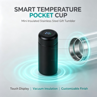 Botella de Agua Aislada al Vacío de Acero Inoxidable, Mini Termo de Bolsillo de 300 ml con Pantalla LED de Temperatura Inteligente y Logotipo Personalizado