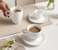 Ensemble tasse et soucoupe en porcelaine fine blanche INS avec poignée donut, écologique, sans BPA, durable, pour expresso, cappuccino, hôtel, café