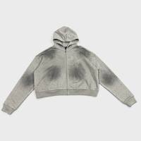 Özel tasarım kapüşonlu sweatshirt takımları Ağır Pamuklu Polar Sokak Giyim Tarzı Y2K Grunge Asit Yıkama Sprey Boya Taşlı Erkek Eşofman Takımı