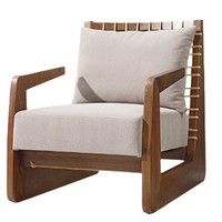 DISHI Moderner Luxus Massivholz-Rattan-Liegestuhl Neuer Chinesischer Freizeit-Einzelsessel für Wohnzimmer Gästehaus Café Weich
