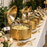 Plat de service arqué décoratif doré pour buffet, chauffe-plats de luxe pour hôtels, matériel de restauration et autres fournitures hôtelières