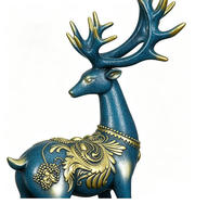 Estatua de Pareja de Ciervos de FRP con Acabado Azul Dorado, Escultura de Alce de Resina, Decoración para Hogar, Villa o Jardín, Adorno Animal