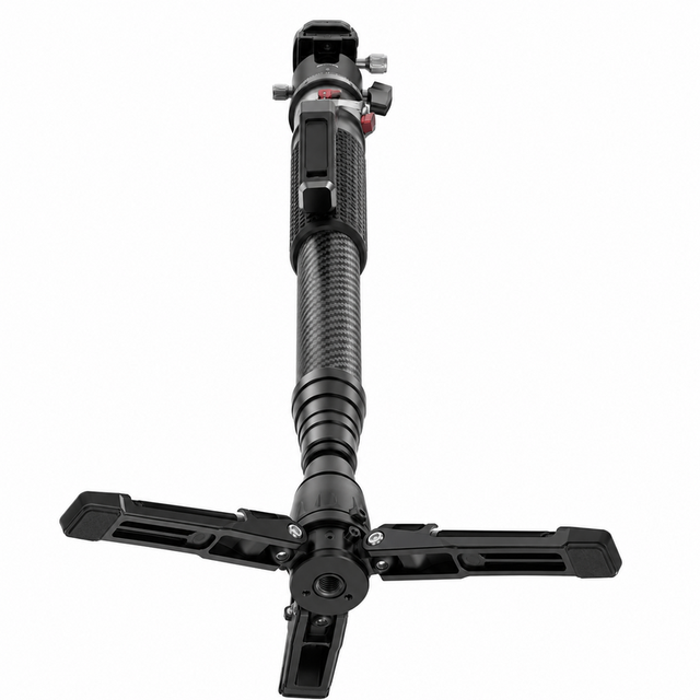 Custom Carbon Fiber Round Tube Camera Monopod with Three-Leg Base One-Touch Height Adjustment Detachable Ball Head
