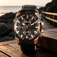 Montre-bracelet à quartz avec boîtier en acier inoxydable et bracelet en cuir véritable/silicone/acier inoxydable en option, montre pour homme, style business et sport