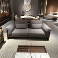 Ensemble de canapés de luxe haut de gamme en cuir de noyer d'Amérique du Nord Design original chinois Style minimaliste pour hôtels Salons Canapés