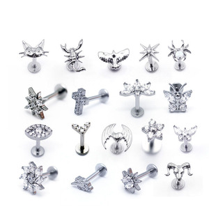 Cỏ Ba Lá ASTM F136 Titan 16g nội bộ chủ đề Zircon Inlay labret Lip đinh tán tai đinh tán mũi đinh tán động vật thực vật lá mèo thiết kế - Product Image 1