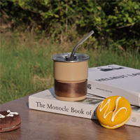 Tasse à café de bière de camping portable en plein air avec paille et couvercle Tasse à lait en acier inoxydable 304 Mini tasse à café au latte