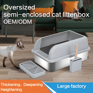 <span class=keywords><strong>Bac</strong></span> à litière pour chat en acier inoxydable pour grands chats, grande capacité 20L, semi-fermé, nettoyage facile avec pédale anti-éclaboussures et clôture surélevée - Product Image 3