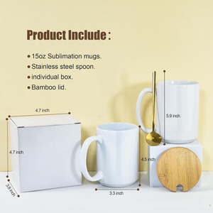 Taza de Cerámica para Sublimación HTPmart de 15 oz con Tapa de Bambú y Cuchara de Acero Inoxidable, Taza de Café con Logotipo Personalizado y Caja Blanca para Té, Leche - Product Image 3