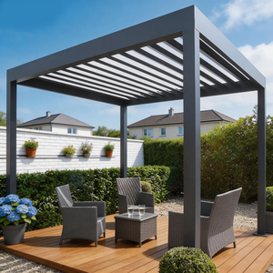 Abri <span class=keywords><strong>de</strong></span> barbecue avec cheminée en acier inoxydable, plan <span class=keywords><strong>de</strong></span> travail pour grillades, évier <span class=keywords><strong>de</strong></span> préparation, cuisine extérieure, toit en aluminium, panneaux latéraux, réfrigérateur coupe-vent - Product Image 1