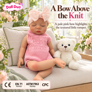 ตุ๊กตาซิลิโคน DollDuo ขนาด 13 นิ้ว แบบสั่งทำพิเศษ ตุ๊กตาเด็กแรกเกิดหลับ ชุดถักสีชมพู โบว์น่ารัก เหมือนจริง ของขวัญวันขอบคุณพระเจ้าสำหรับเด็ก - Product Image 2