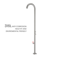 Colonne de douche extérieure pour piscine, en acier inoxydable brossé 316L, avec valve en céramique, à poser au sol