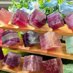 Wholesale High Quality Natural Crystal Craft Rainbow Fluorite Cube For Healing Or Decoration.