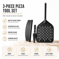 Peralatan Dapur 3 Pcs Set Alat Pizza dengan Pisau Pemotong Pizza Berlubang Aluminium 12 Inch, Spatula Makanan, dan Pengangkat Pizza untuk Memanggang