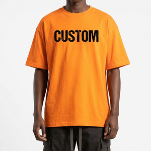 Camiseta de algodón 100% de 220 g/m² para hombre, personalizada, de gran tamaño, estilo urbano, color naranja, venta al por mayor - Product Image 2