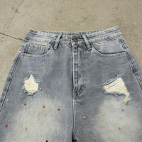 Shorts en jean OEM ODM personnalisés avec logo en strass, ourlet brut, effet brillant, style streetwear pour hommes