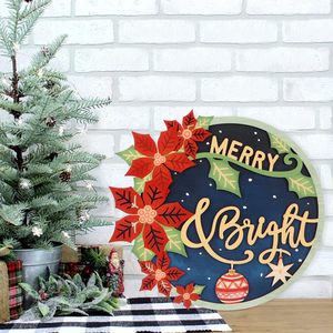 Panneau de porte de Noël rond en bois à suspendre avec girofle et clochette, décoration joyeuse pour la maison et le bureau pour le Nouvel An - Product Image 3