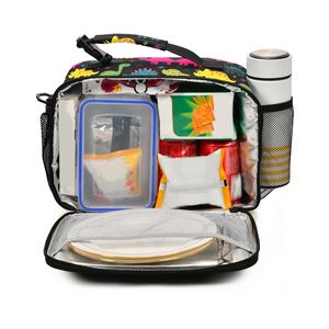 Sac à déjeuner isotherme portable et réutilisable pour enfants avec fermeture éclair en aluminium imprimé dinosaures colorés et bandoulière - Product Image 5