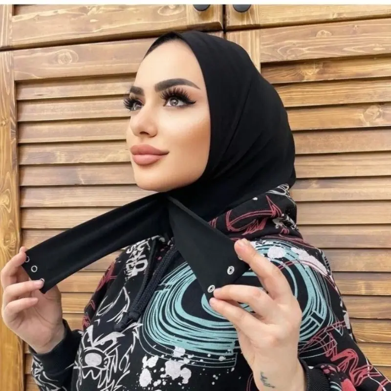 Jersey de algodón musulmán personalizado para mujer, Hijab interior instantáneo debajo de la bufanda, elástico con botones