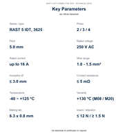 Connecteur IDC RAST 5 3625, connecteur fil-circuit imprimé à isolation par déplacement, pas de 5,0 mm, pour appareils électroménagers, 250 V, 16 A, 2/3/4 pôles