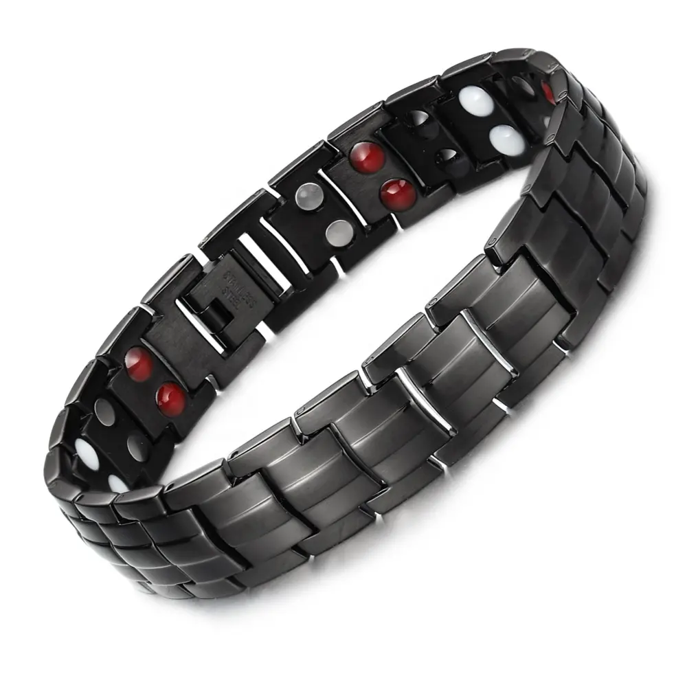 Pulseira biomagnética de titânio, para homens, fileira dupla, pulseiras magnéticas para artrite, pulseira ajustável