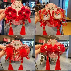 Pinces à cheveux du Nouvel An, style chinois, avec pompon rouge, pour enfants, coiffe festive, imitation perle, origine Jinhua - Product Image 3