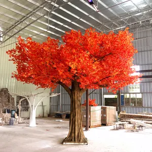 Decoración de pared de estilo japonés gigante, tronco de vidrio de fibra, hoja de plástico naranja Artificial, Ficus, hoja de arce, plantas de árbol