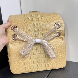 Sac à bandoulière en cuir de crocodile véritable pour femme, jaune, style de créateur de luxe, sac à main et sac bandoulière - Product Image 3