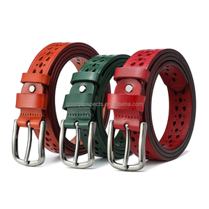 Cinturón rojo <span class=keywords><strong>vino</strong></span> para mujer al por mayor de bajo volumen a la moda, cuero de vaca de 25mm de ancho y hebilla de Pin, cinturón de cuero hueco para mujer - Product Image 1