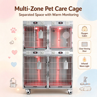 Cage de soins intensifs pour animaux de compagnie en acier inoxydable avec chambre à oxygène, chauffage infrarouge, hôpital vétérinaire, chenil de récupération pour chiens et chats